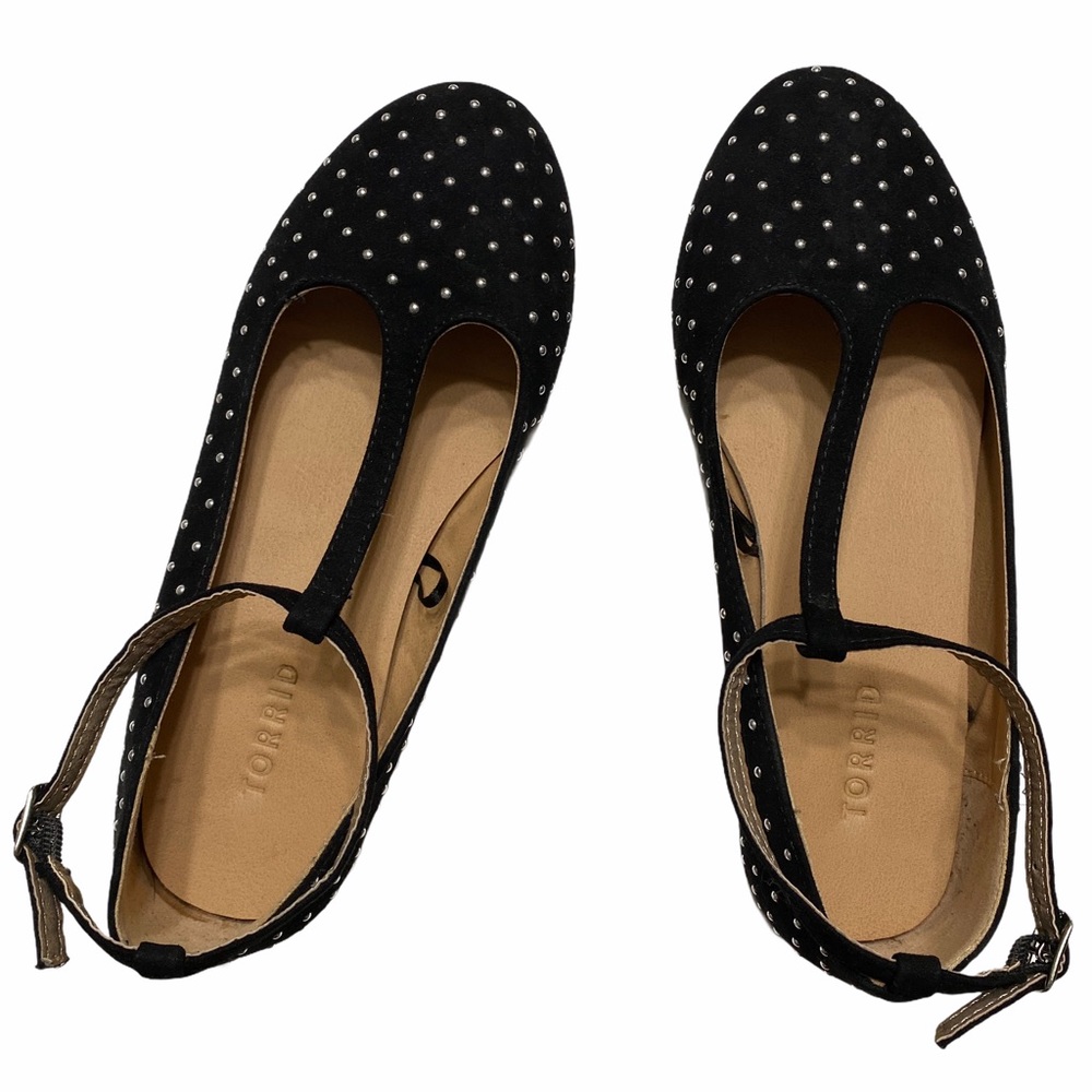 Torrid Women’s 7W Black Studded Ankle Strap Flats